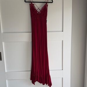 Free People Cranberry Lace Maxi Dress with Spaghetti Straps